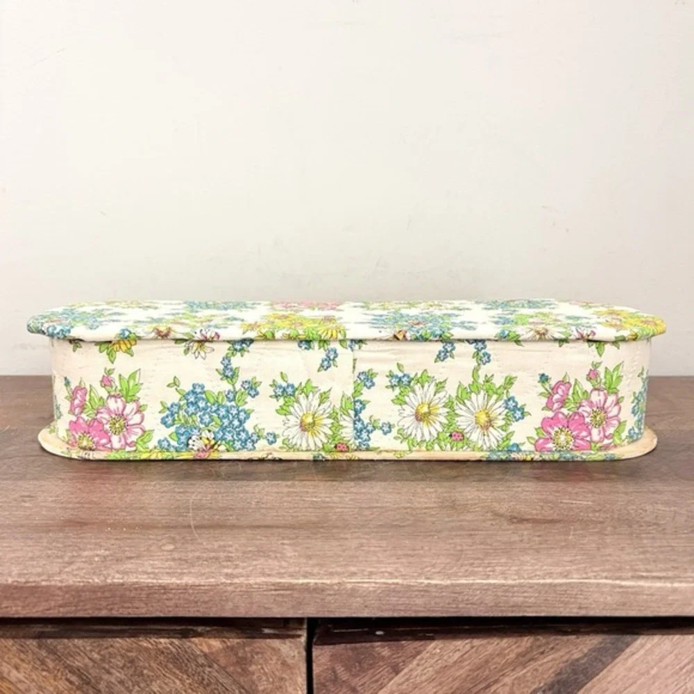 Vintage Floral Fabric Covered Trinket Box Vanity‎ Storage Lidded Cottagecore 14